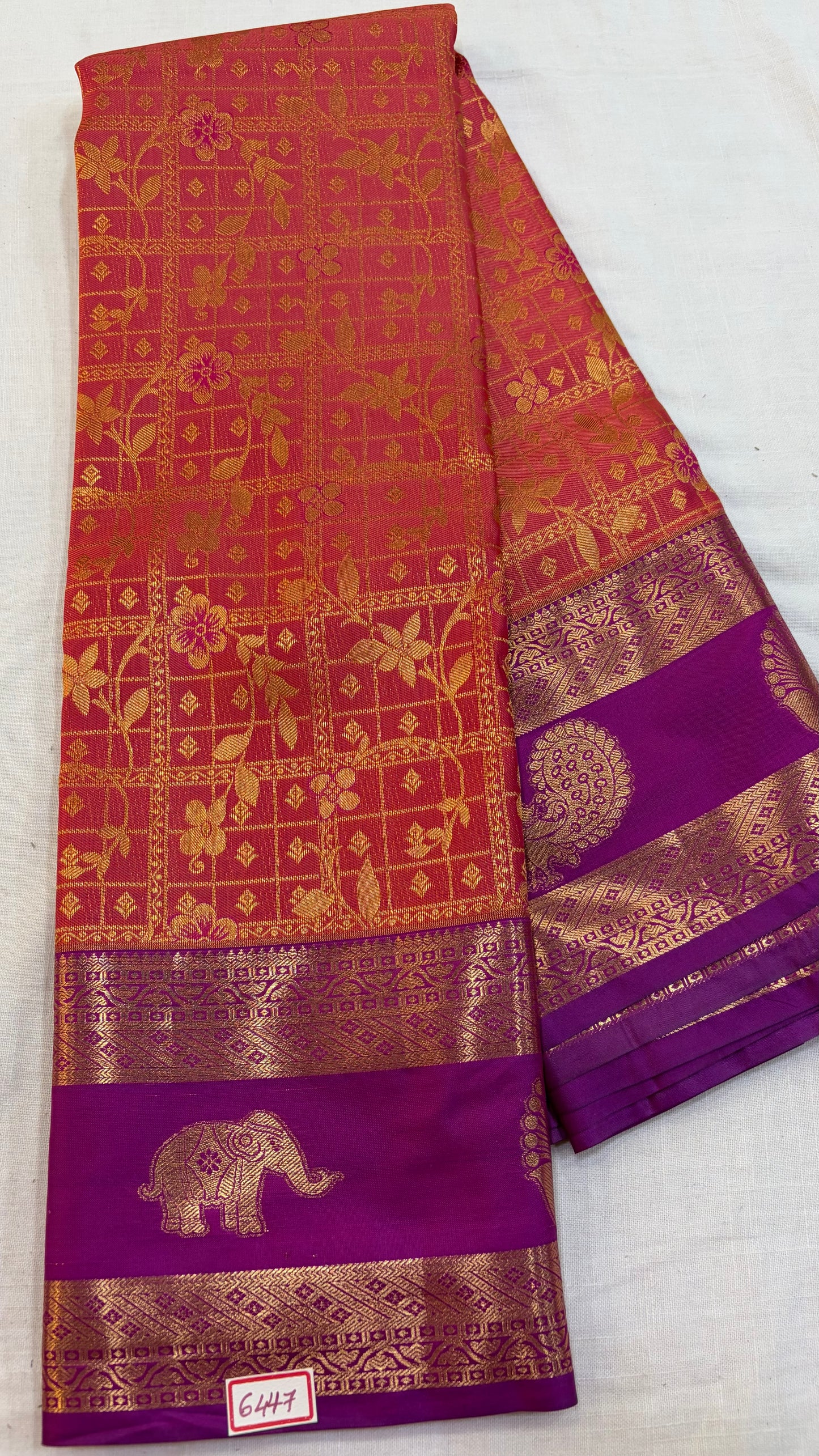 Semi Kanchi Pattu saree Peach with Purple
