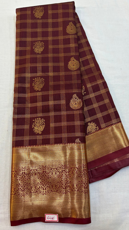 Semi Kanchi Pattu saree Brown with Maroon border