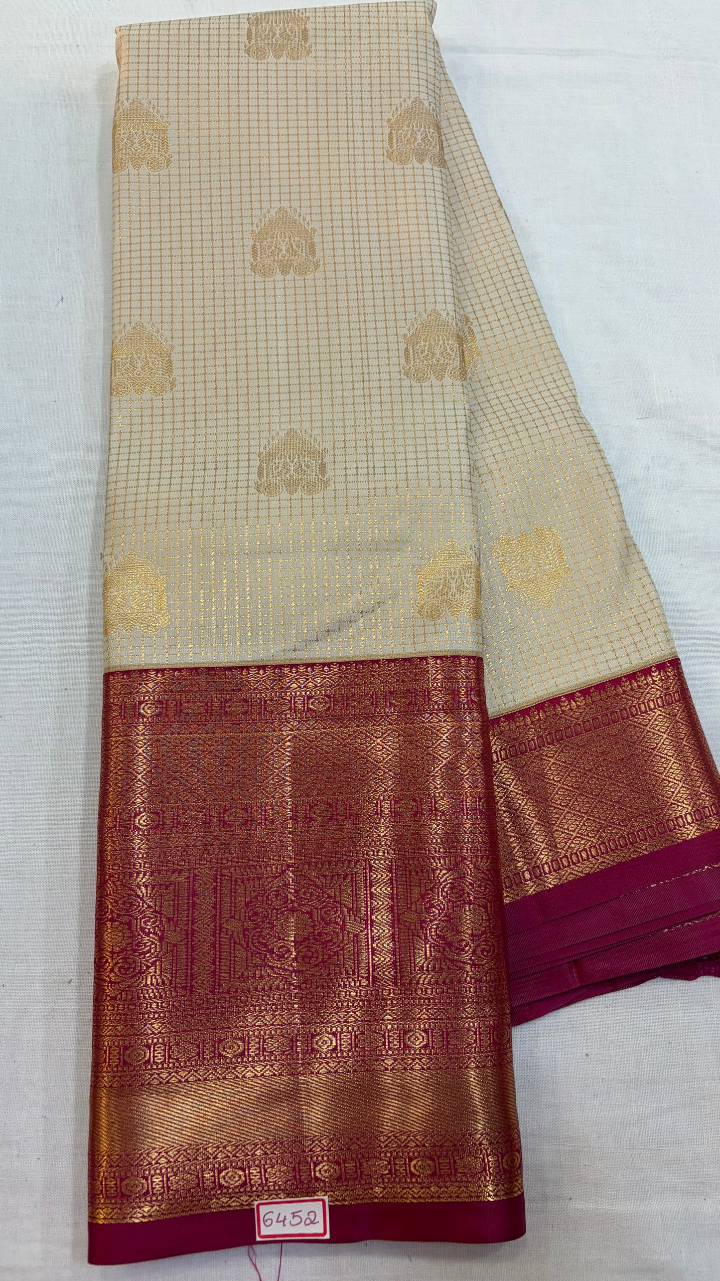 Semi Kanchi Pattu saree White with maroon