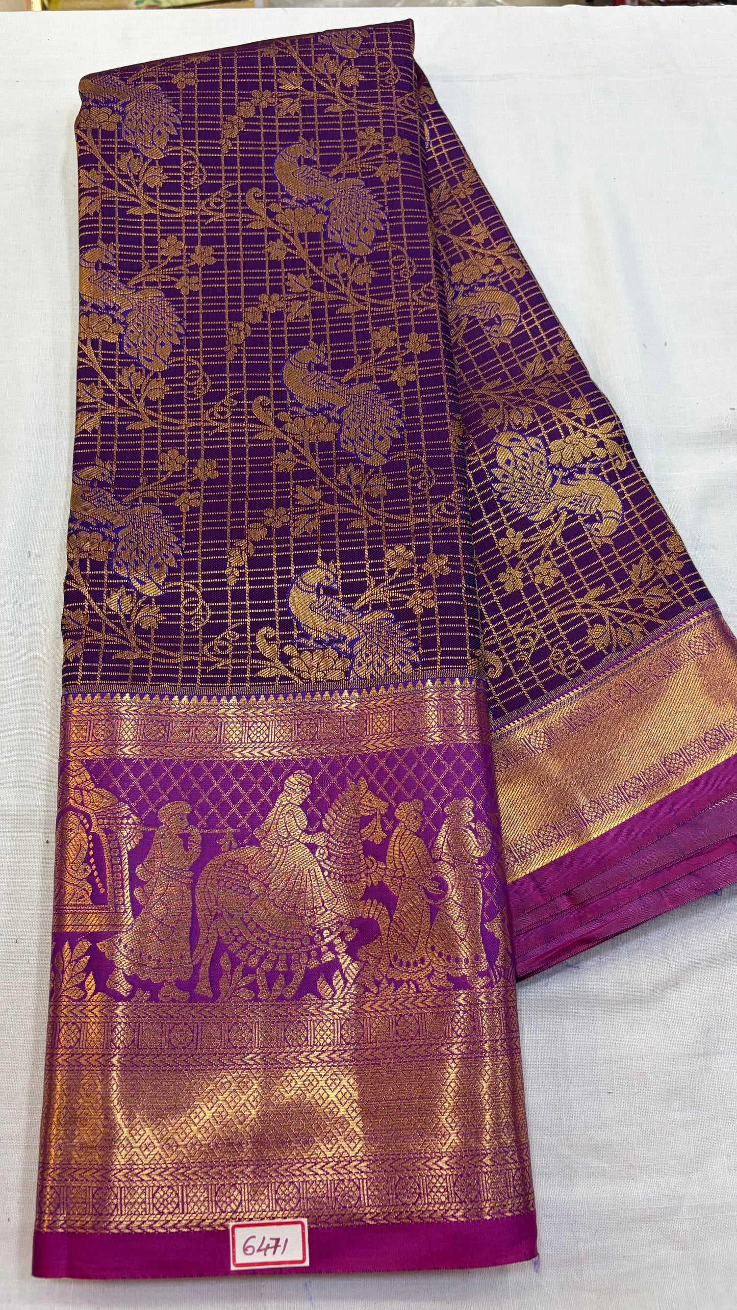 Semi Kanchi Pattu saree Purple with Pink Border
