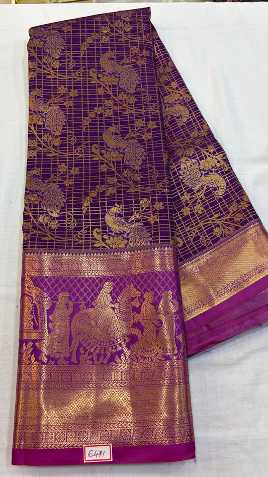 Semi Kanchi Pattu saree Purple with Pink Border