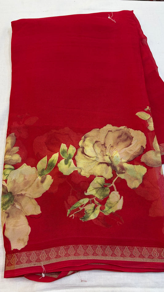 Red Marshmellow  floral saree