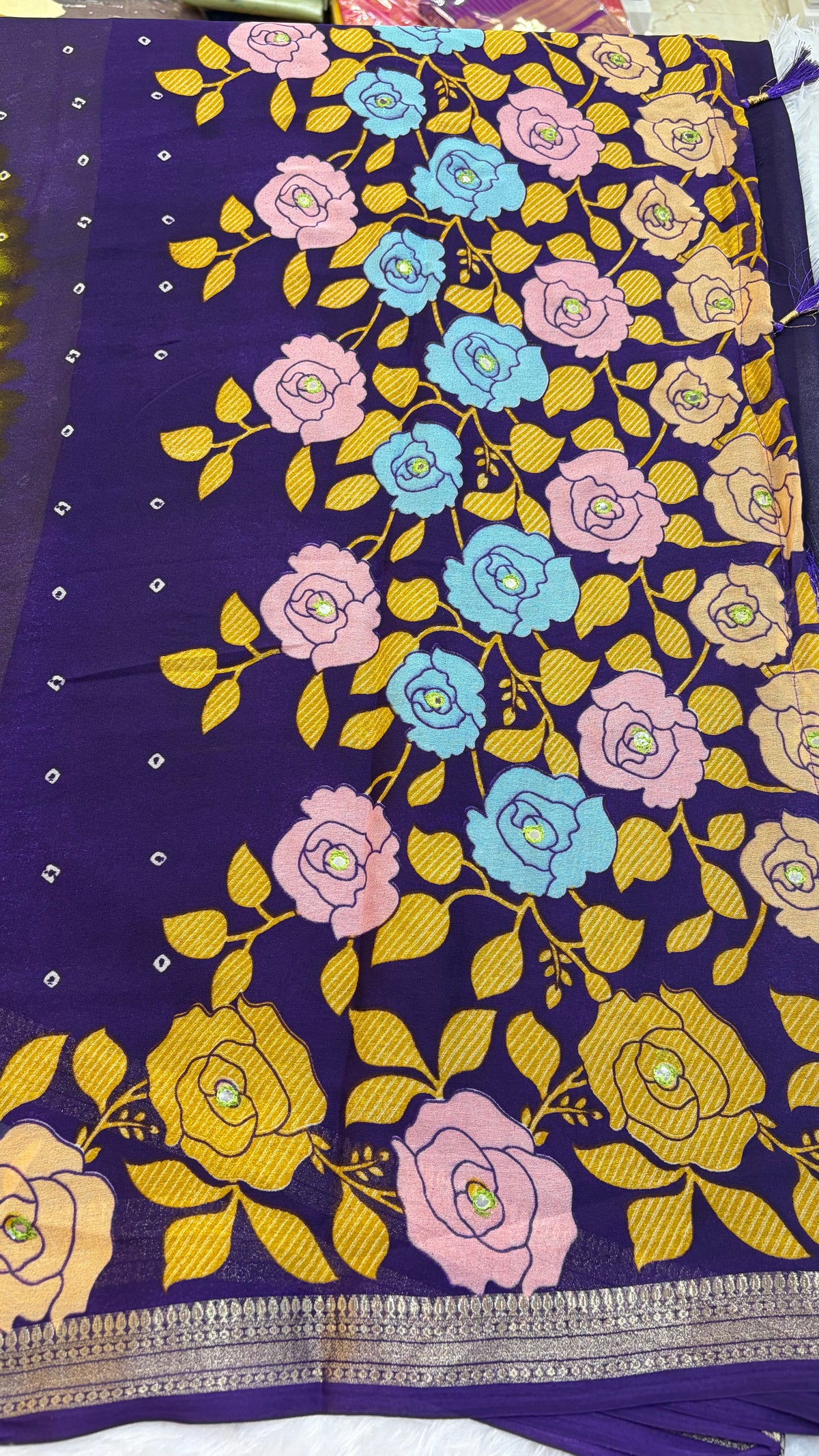 Marshmellow Mirror work Saree