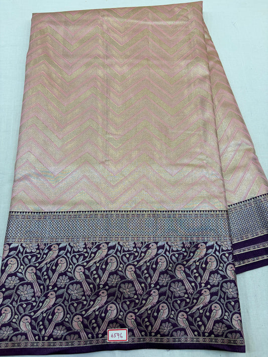 Meenakari Semi Kanchi Pattu Sarees Peach with Purple
