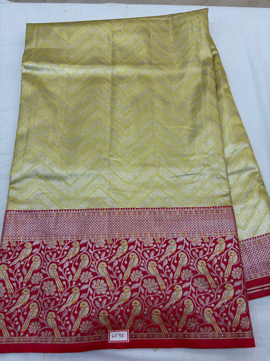 Meenakari Semi Kanchi Pattu Sarees Yellow with Red