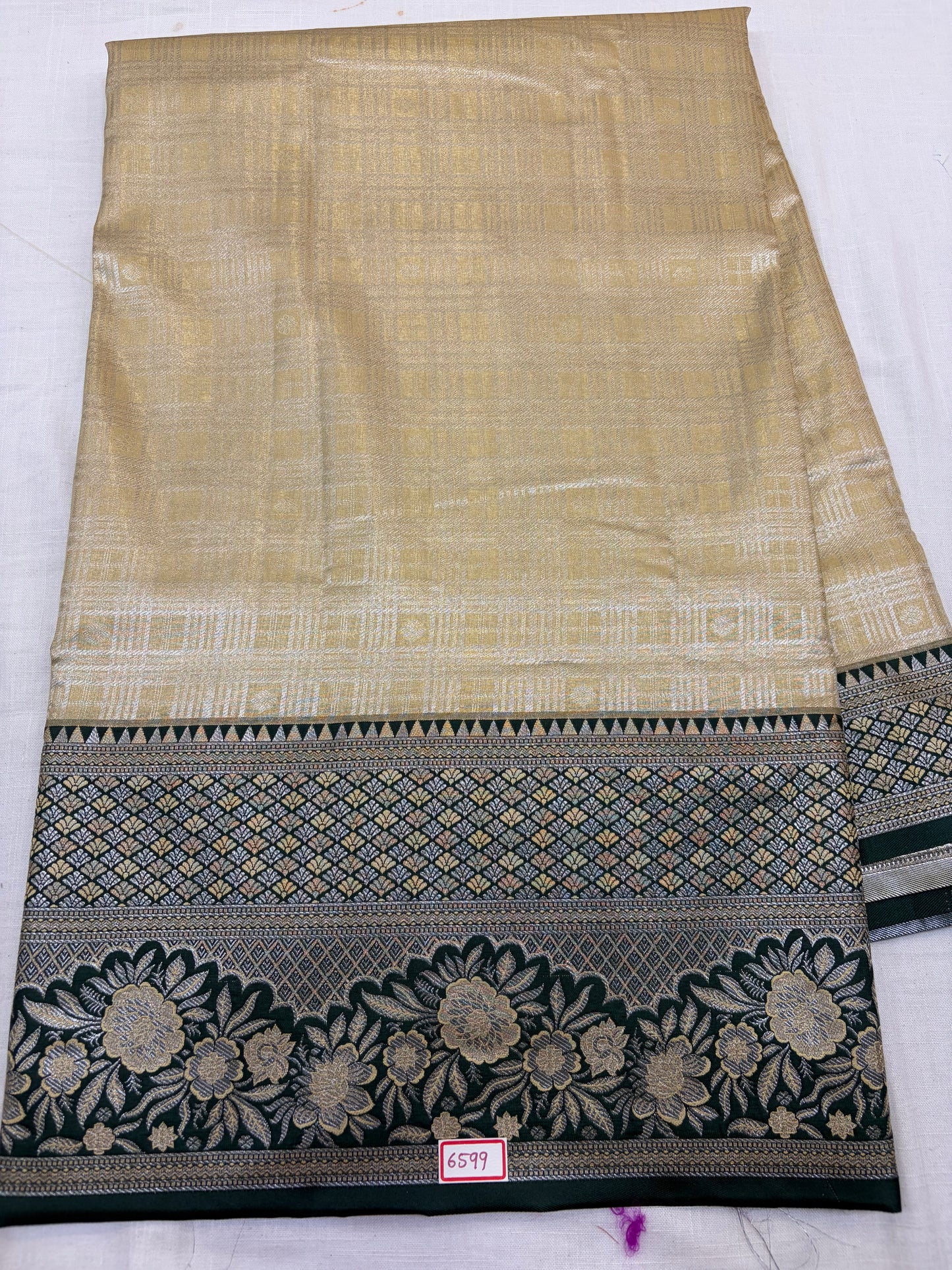 Meenakari Semi Kanchi Pattu Sarees Half white with Green