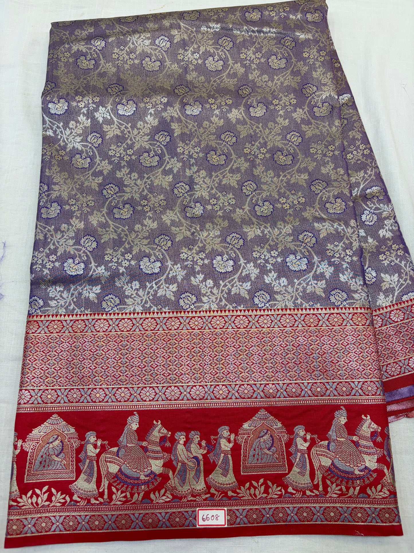 Meenakari Semi Kanchi Pattu Saree Blue with Red