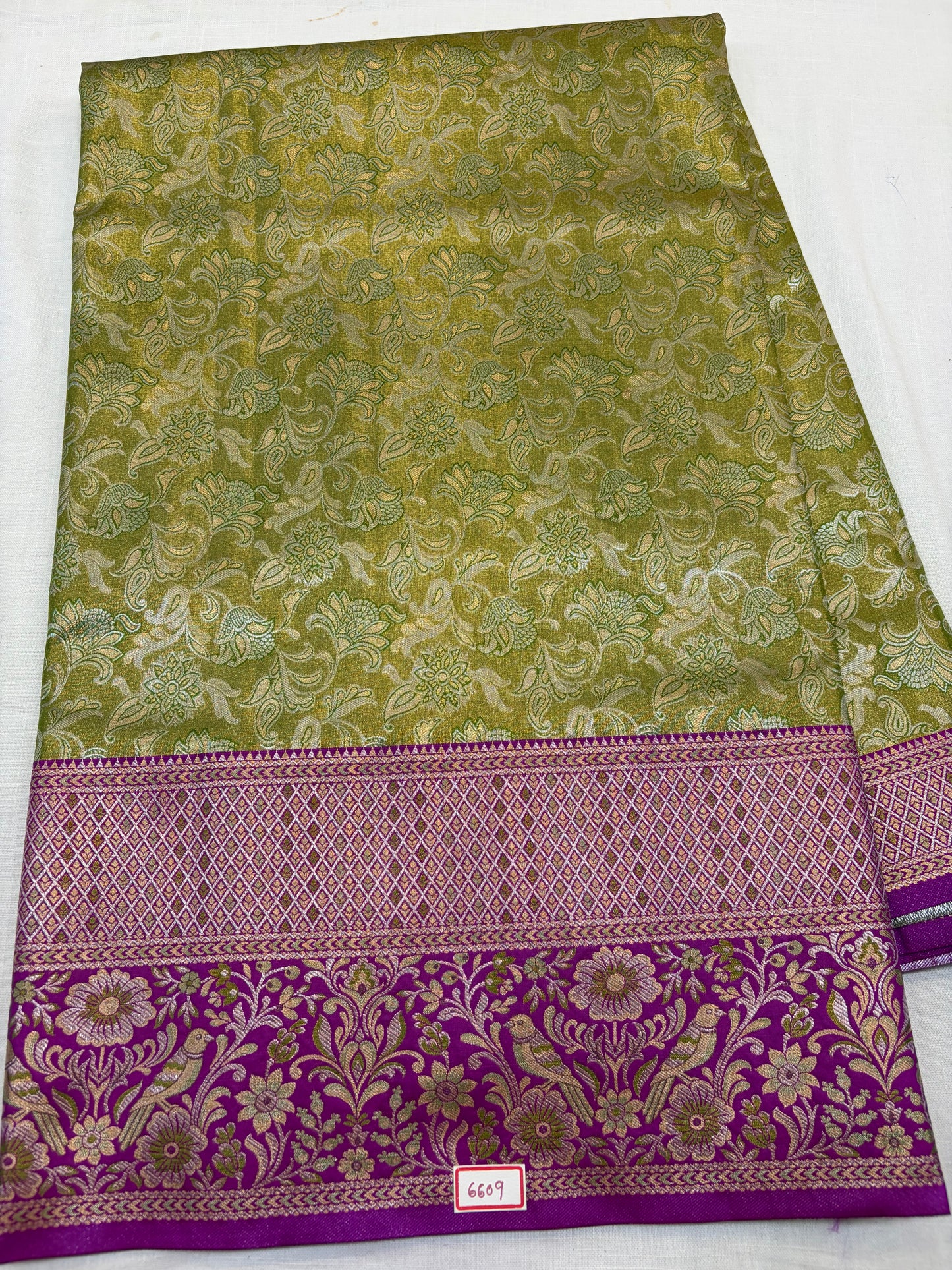 Meenakari Semi Kanchi Pattu Sarees Green with Purple