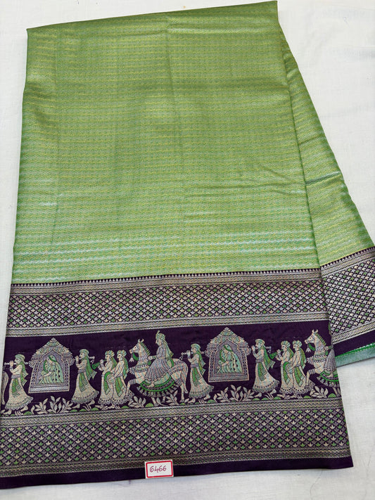 Meenakari Semi Kanchi Pattu saree Green with Purple