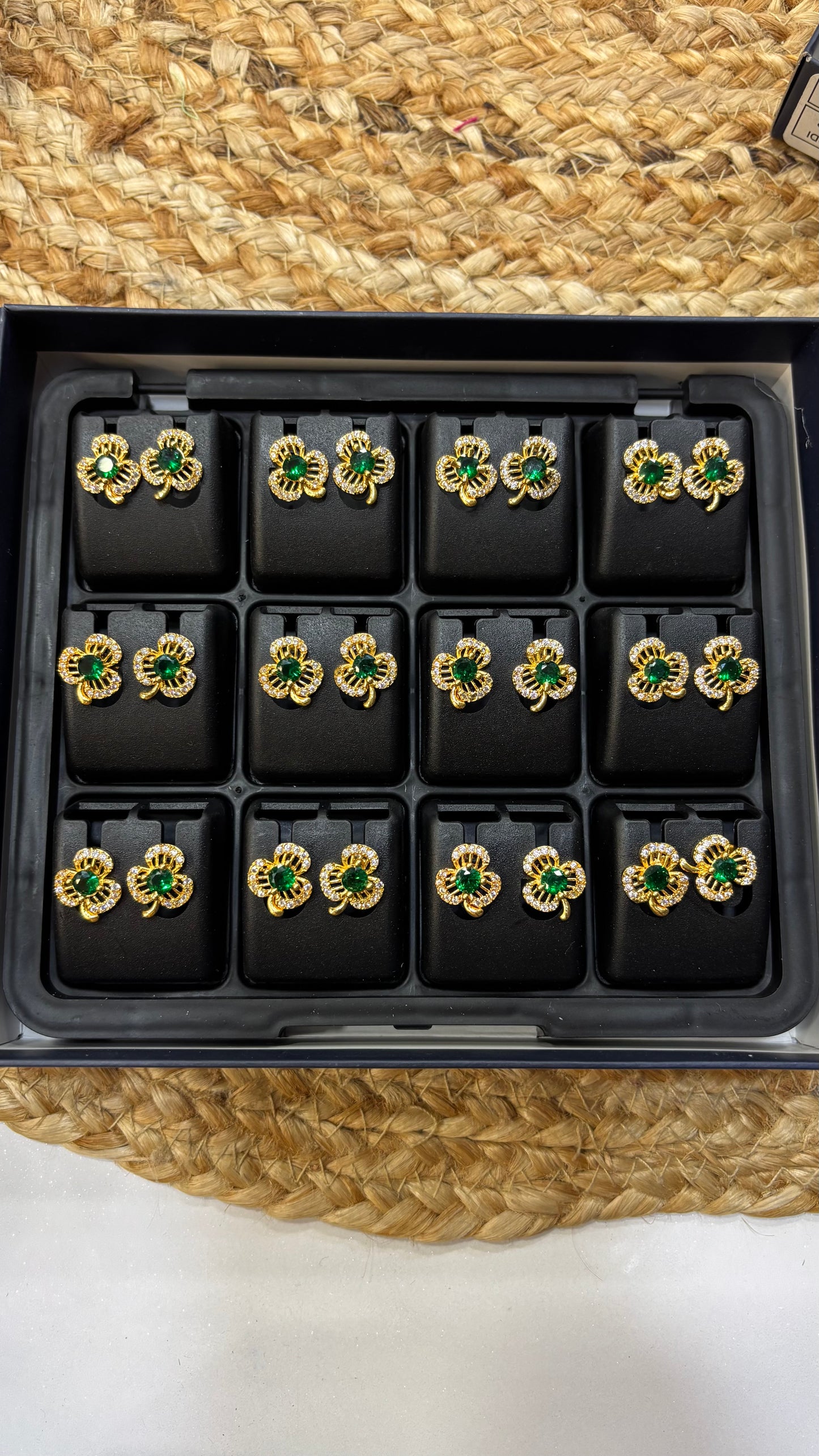 CZ Earrings Floral Design - Green