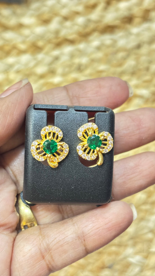 CZ Earrings Floral Design - Green
