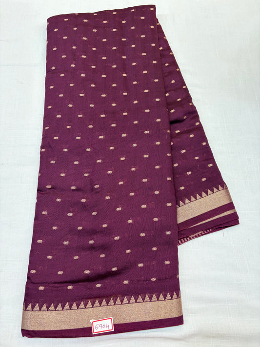 Self Wine Soft Dola Silk Sarees with Yellow Blouse