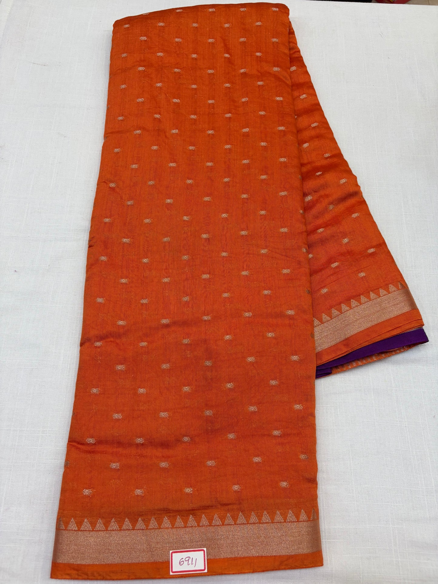 Light Orange Soft Dola Silk Sarees with Purple Blouse