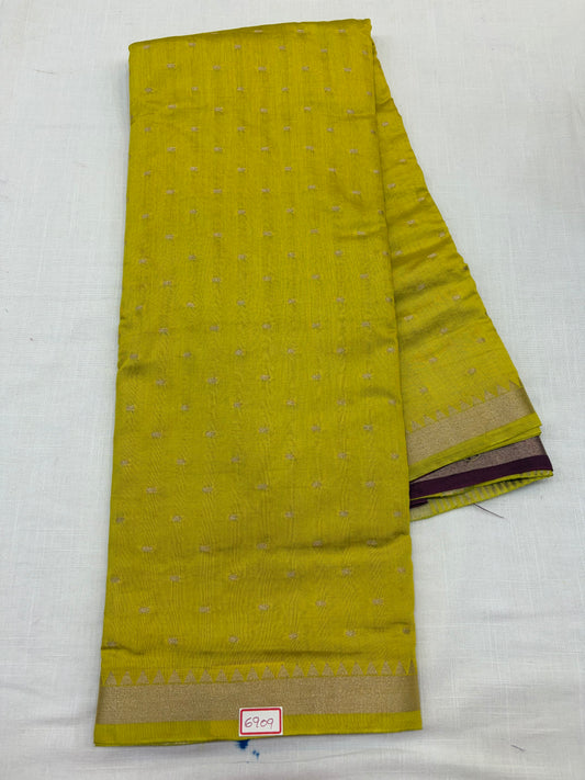 Yellow Soft Dola Silk Sarees with wine blouse