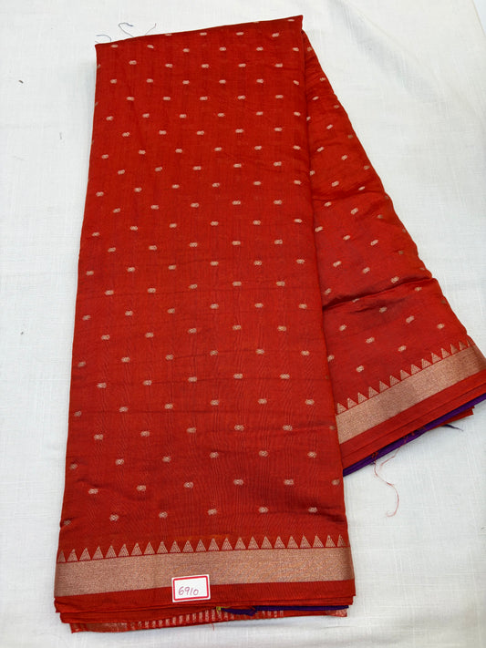 Orange self Soft Dola Silk Sarees with purple blouse