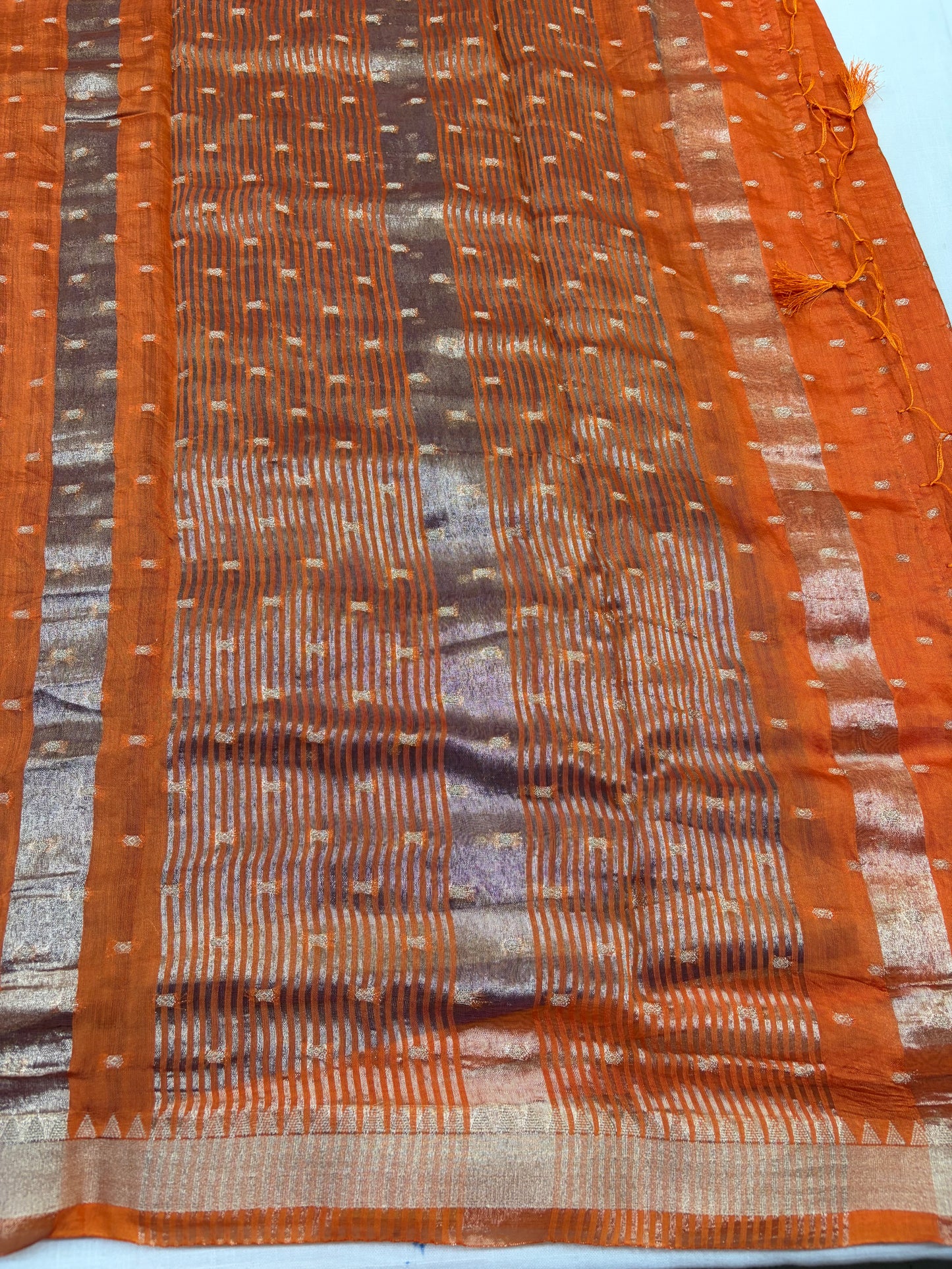 Light Orange Soft Dola Silk Sarees with Purple Blouse
