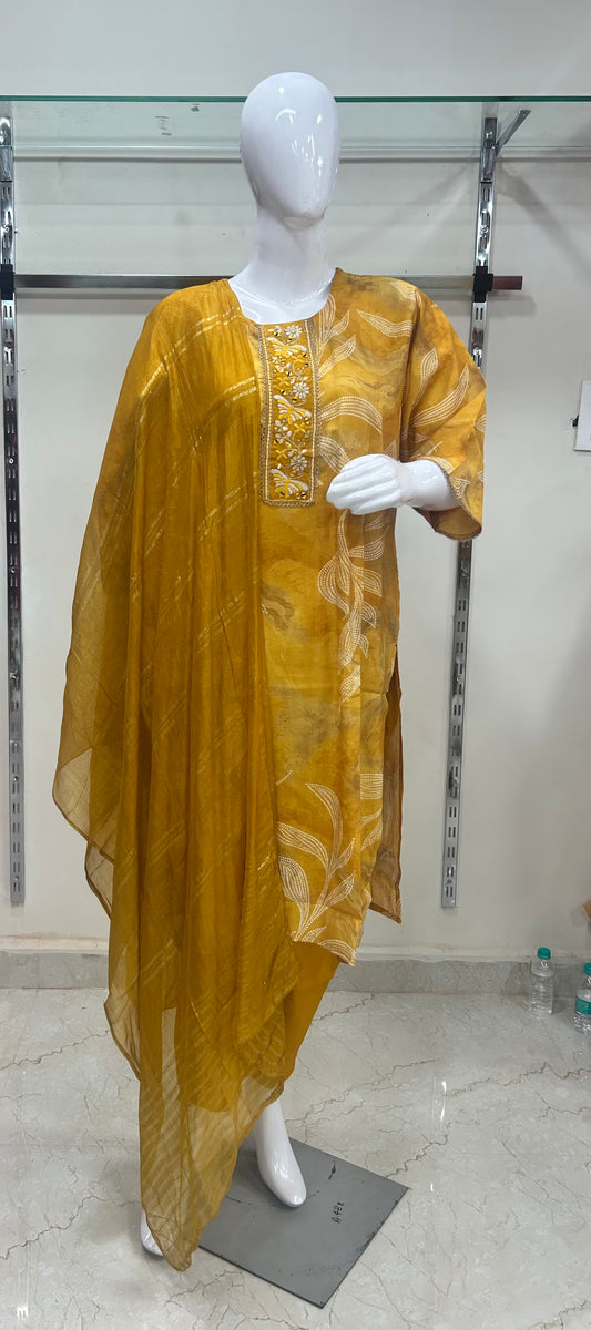 Vatican Silk 3piece set with neck embroidery work