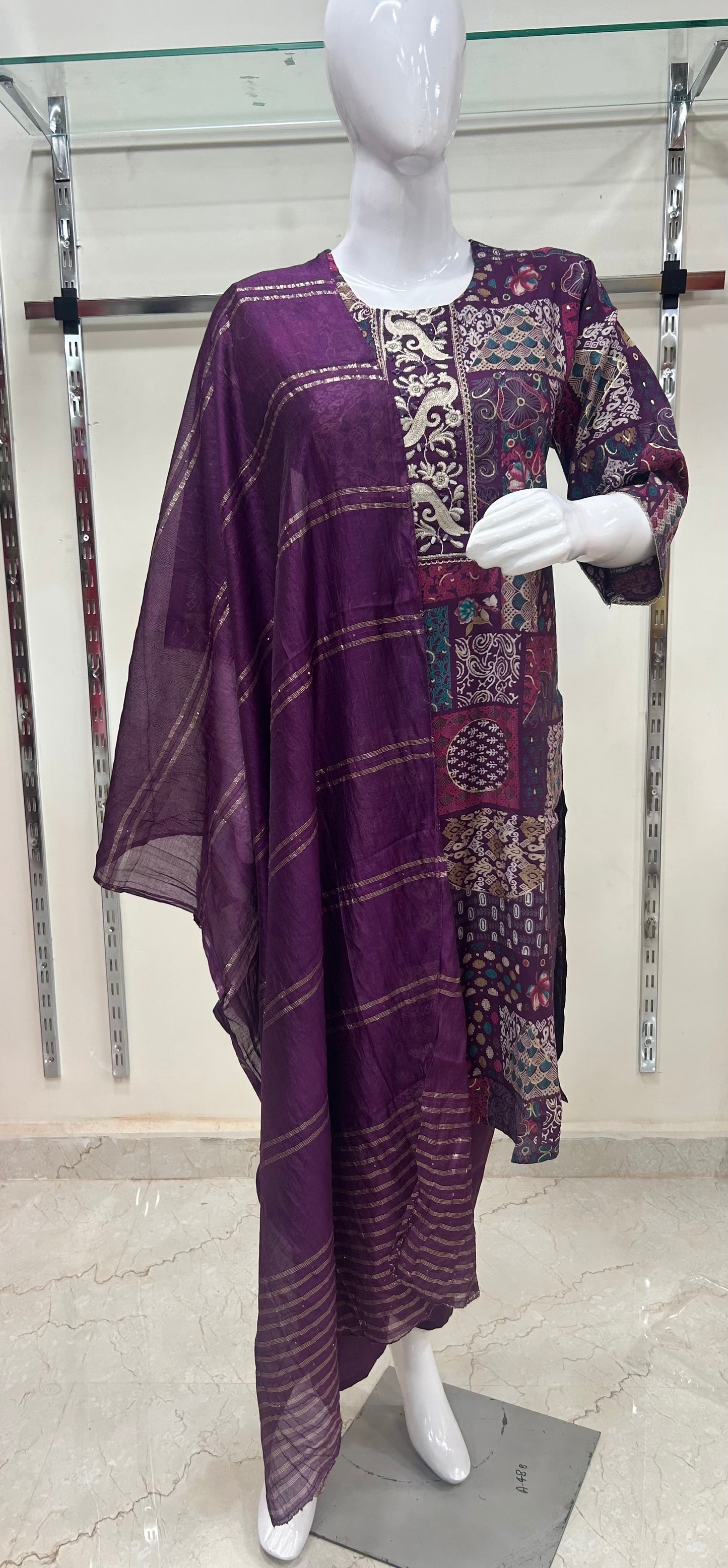 Vatican Silk 3piece set with neck embroidery work