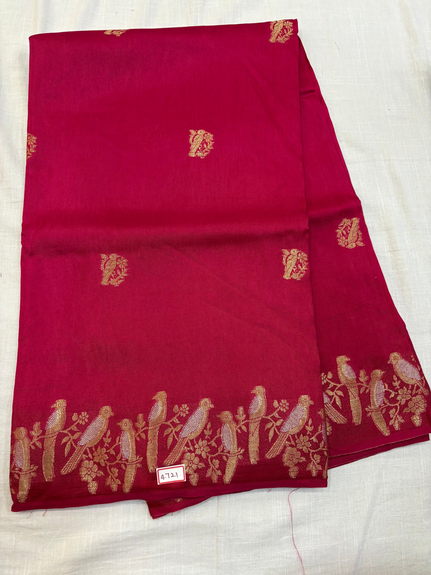 Self Red Russian Crepe saree
