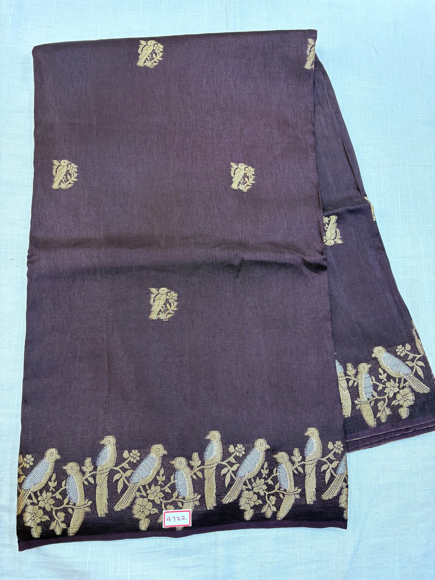 Self Dark Brown Russian Crepe saree