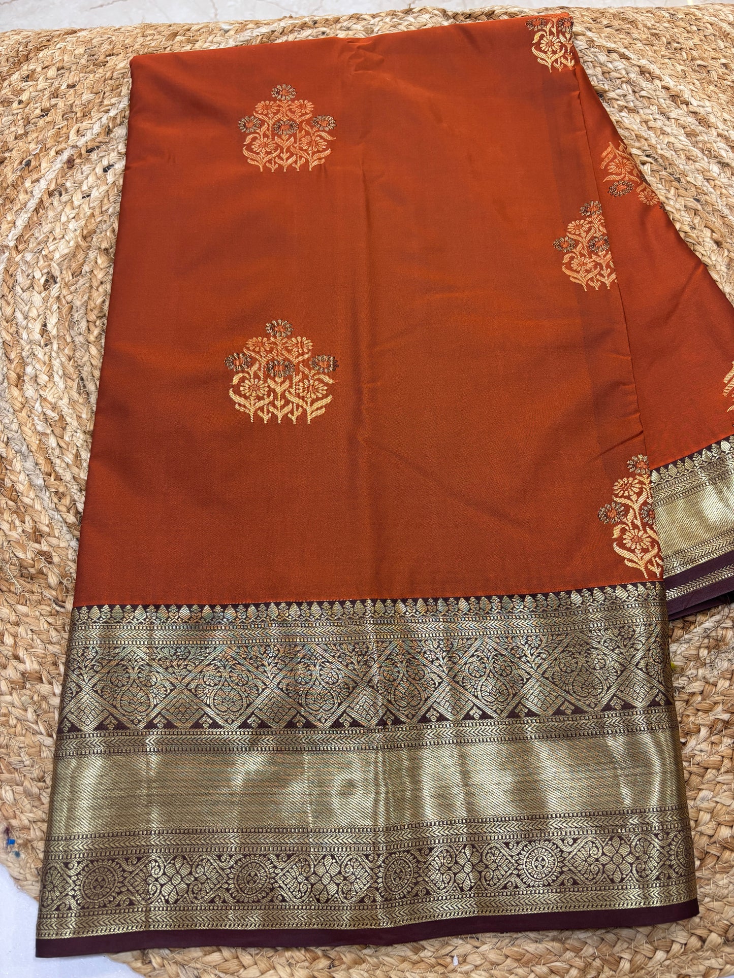 Semi Kanchi Rust Orange Saree-09