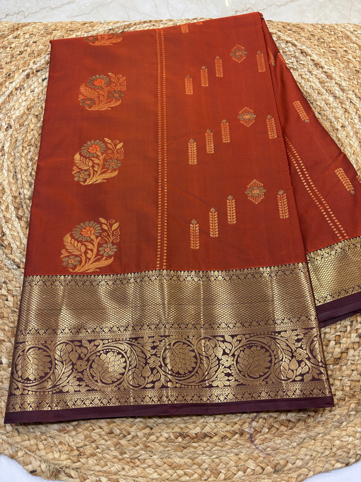 Semi Kanchi Rust Orange Saree-14