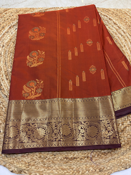 Semi Kanchi Rust Orange Saree-14