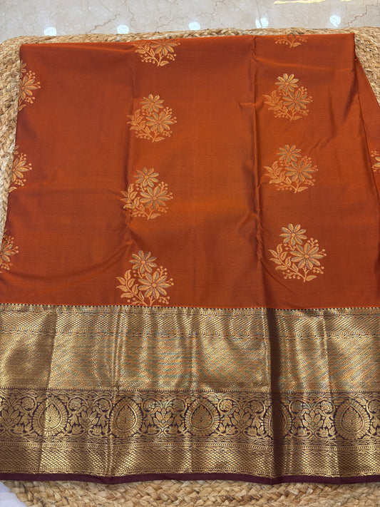Semi Kanchi Rust Orange Saree-12