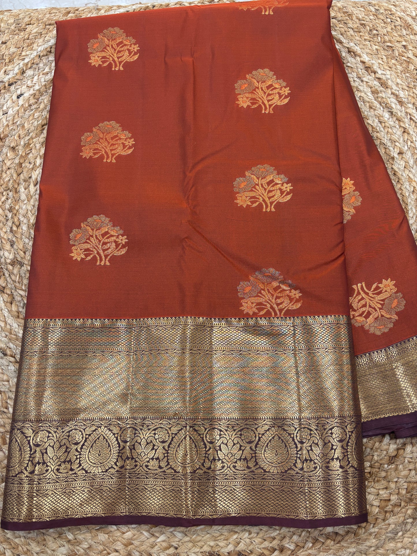 Semi Kanchi Rust Orange Saree-11
