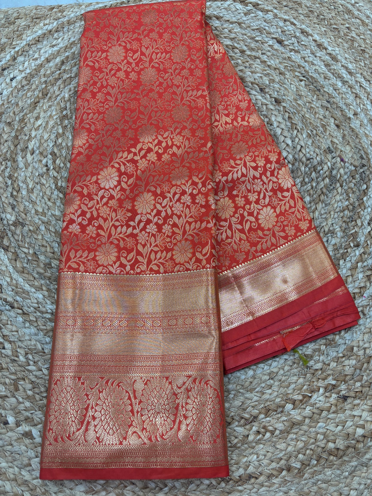 Semi Kanchi Self Orange saree-32