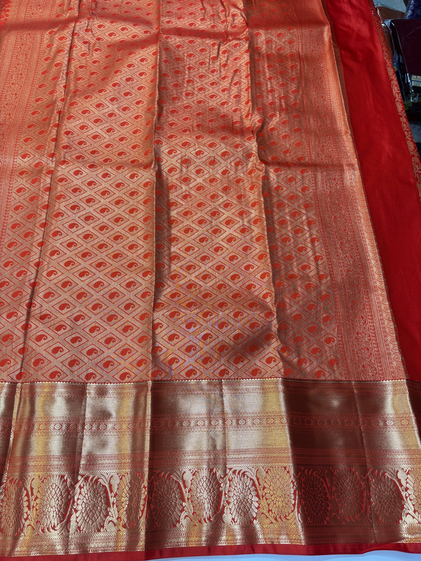 Semi Kanchi Self Orange saree-32