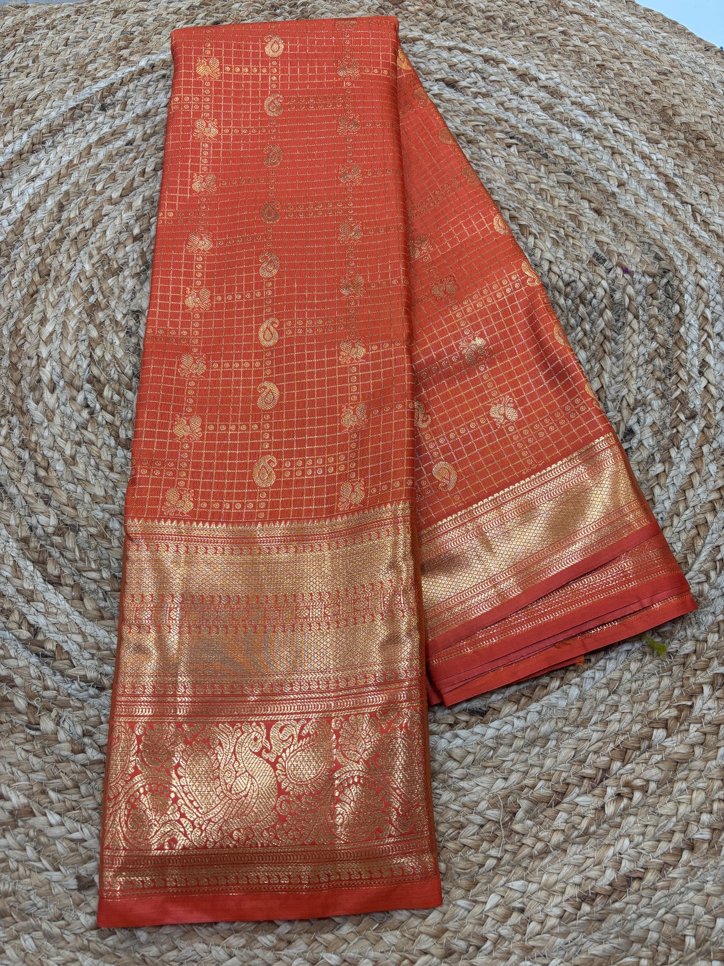 Semi Kanchi Self Orange saree-31