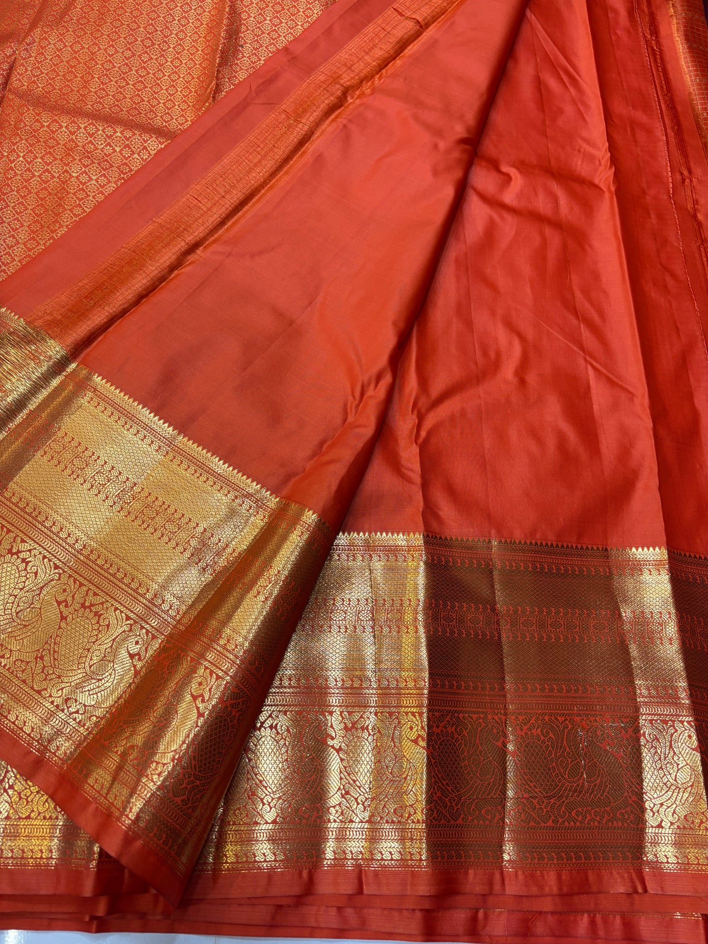 Semi Kanchi Self Orange saree-31