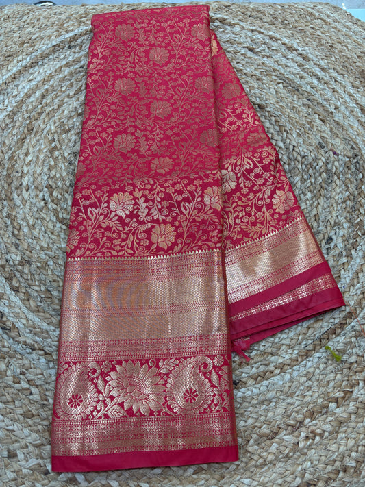 Semi Kanchi Self Red saree-34