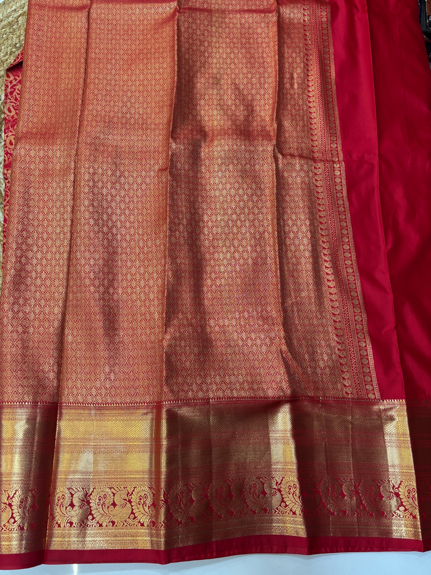 Semi Kanchi Self Red saree-35