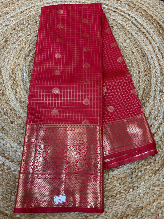 Self Red Semi Kanchi Pattu Sarees