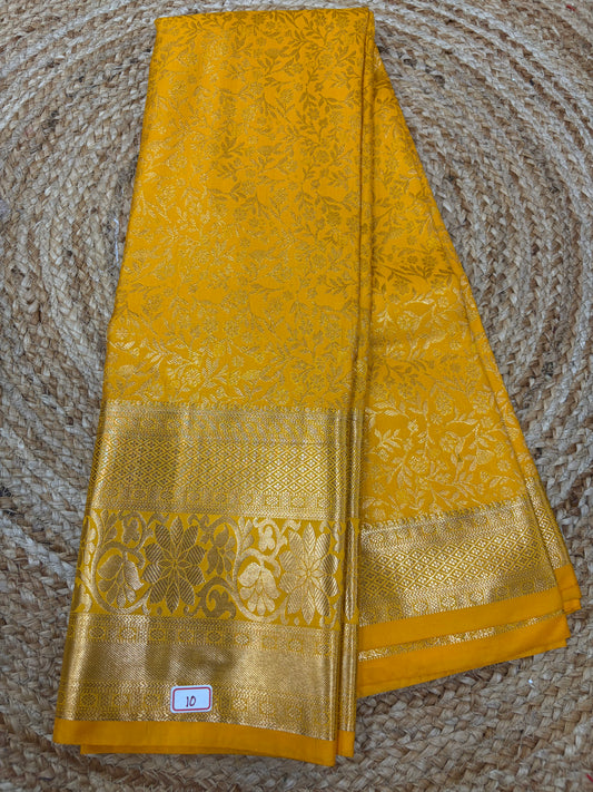 Self Yellow Semi Kanchi Pattu Sarees