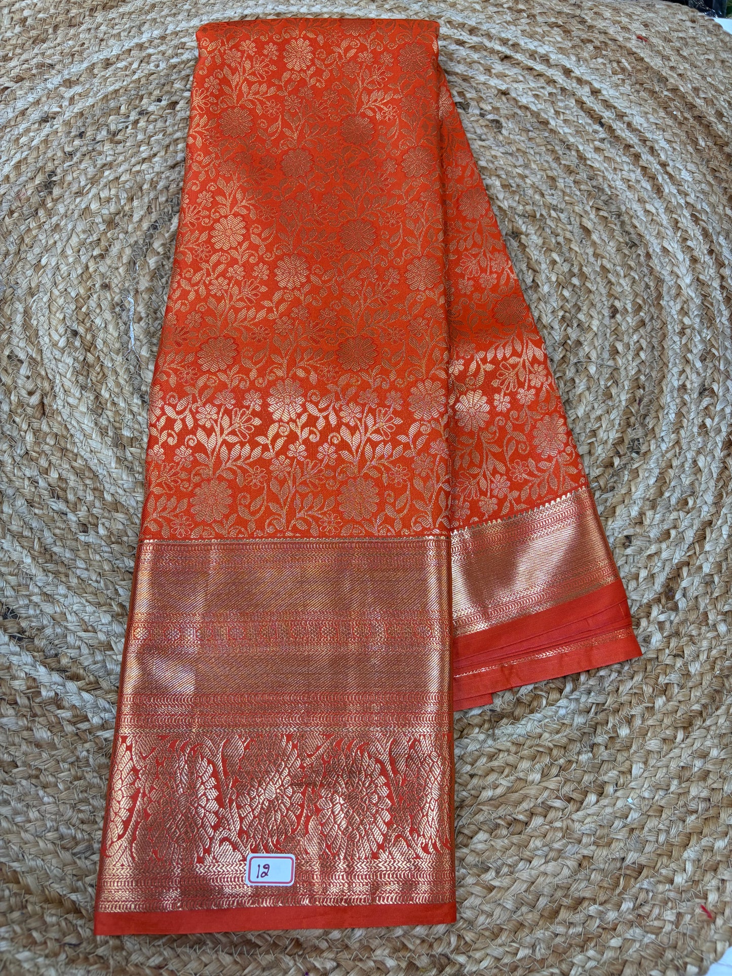 Self Orange  Semi Kanchi Pattu Sarees
