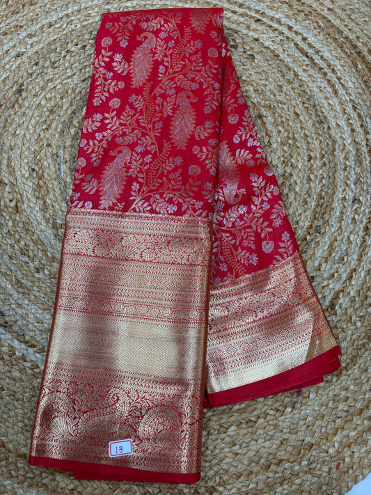 Self Red Semi Kanchi Pattu Sarees