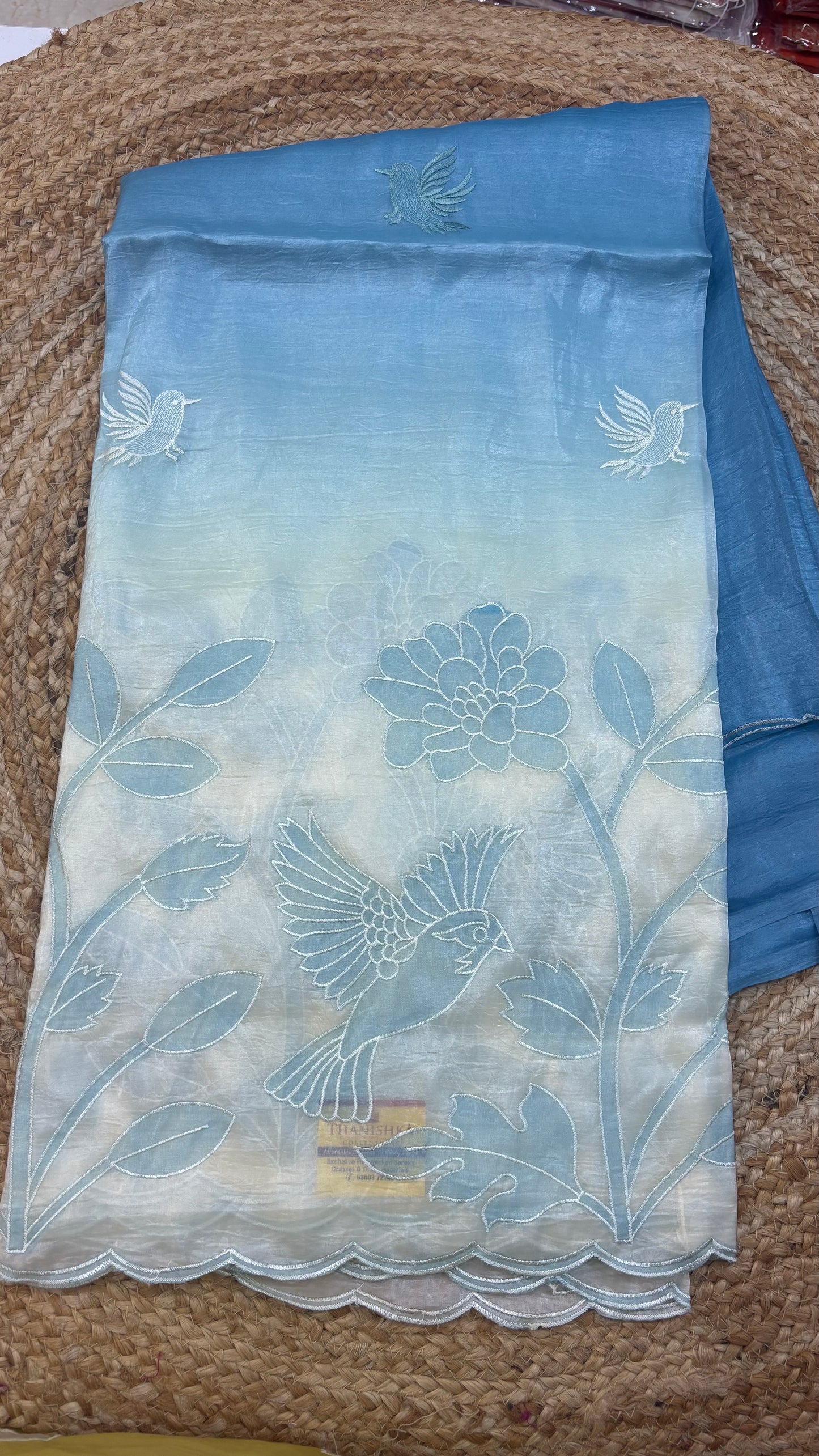 Soft Organza Applique Embroidery  Sarees