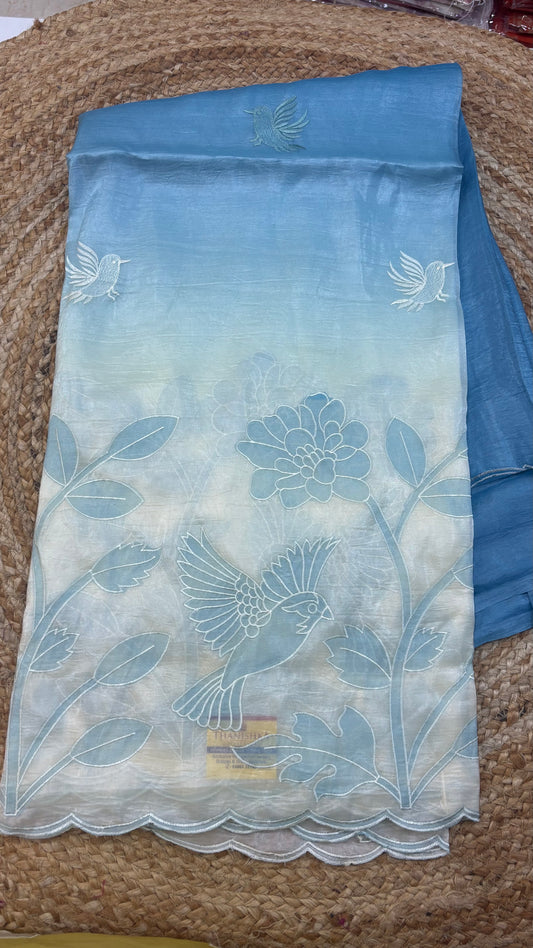Soft Organza Applique Embroidery  Sarees