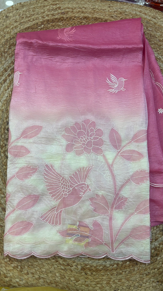 Soft Organza Applique Embroidery  Sarees