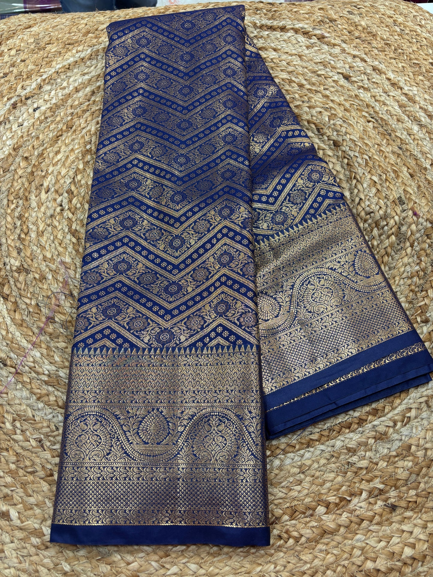 Semi Kanchi Self Navy Blue  saree-21