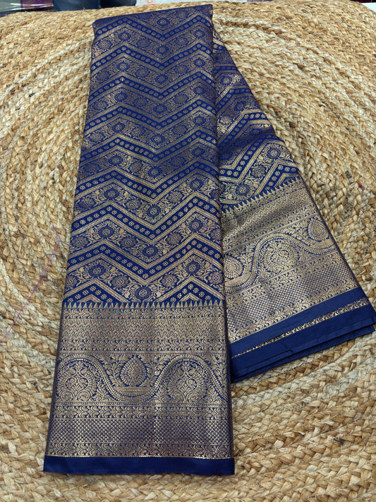 Semi Kanchi Self Navy Blue  saree-21