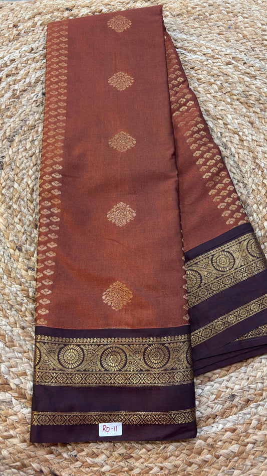 Semi Gadwal Rust Orange with Brown Saree
