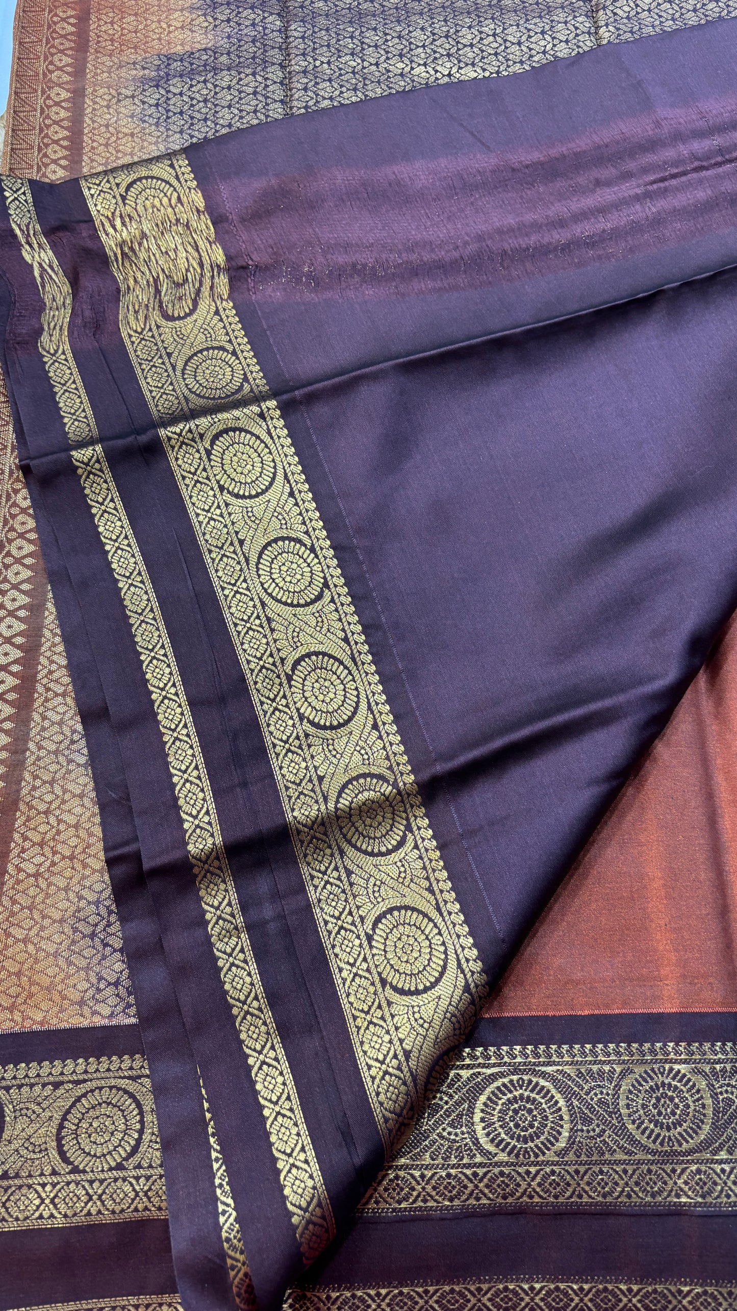 Semi Gadwal Rust Orange with Brown Saree