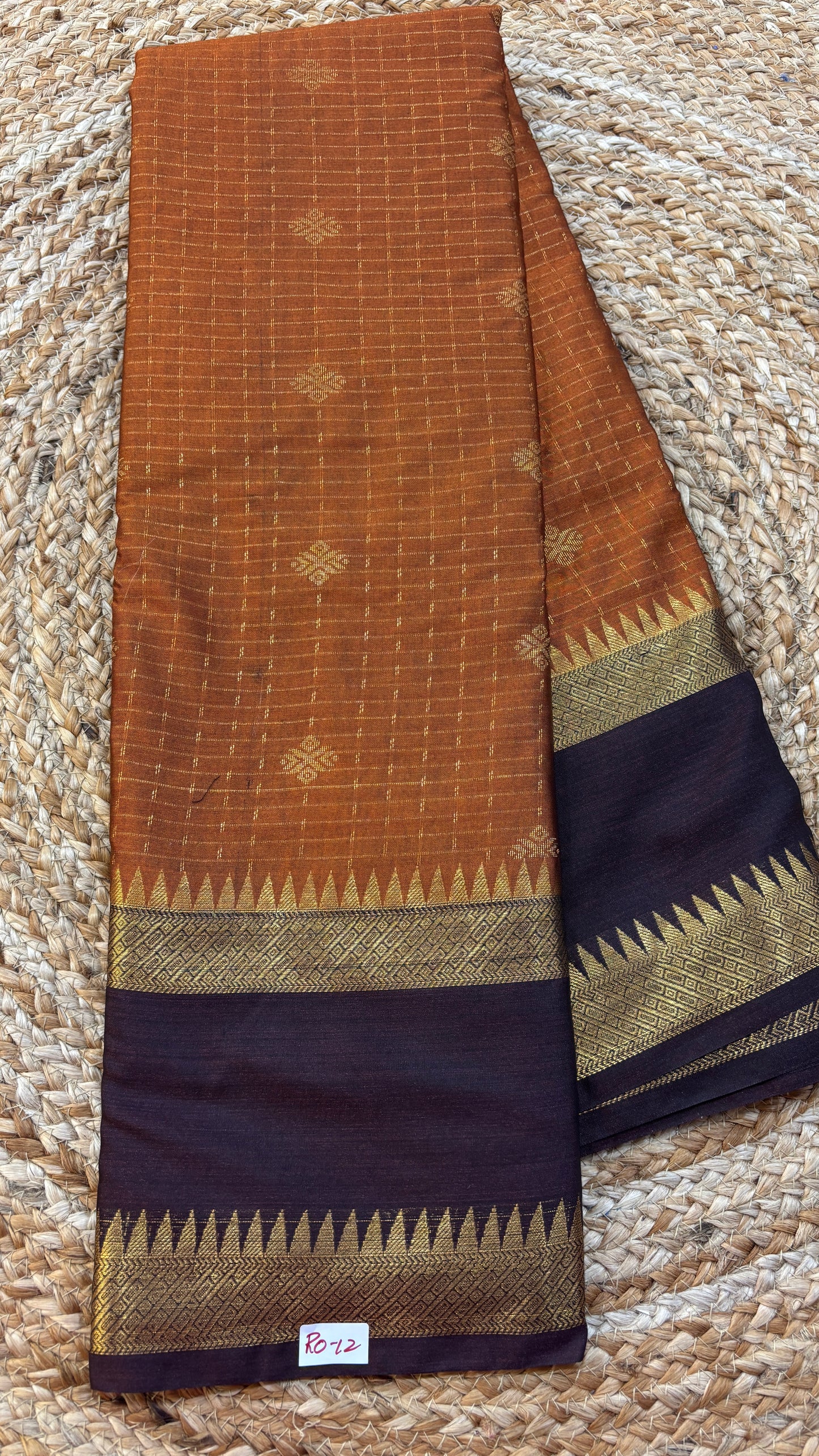 Semi Gadwal Rust Orange with Brown Saree