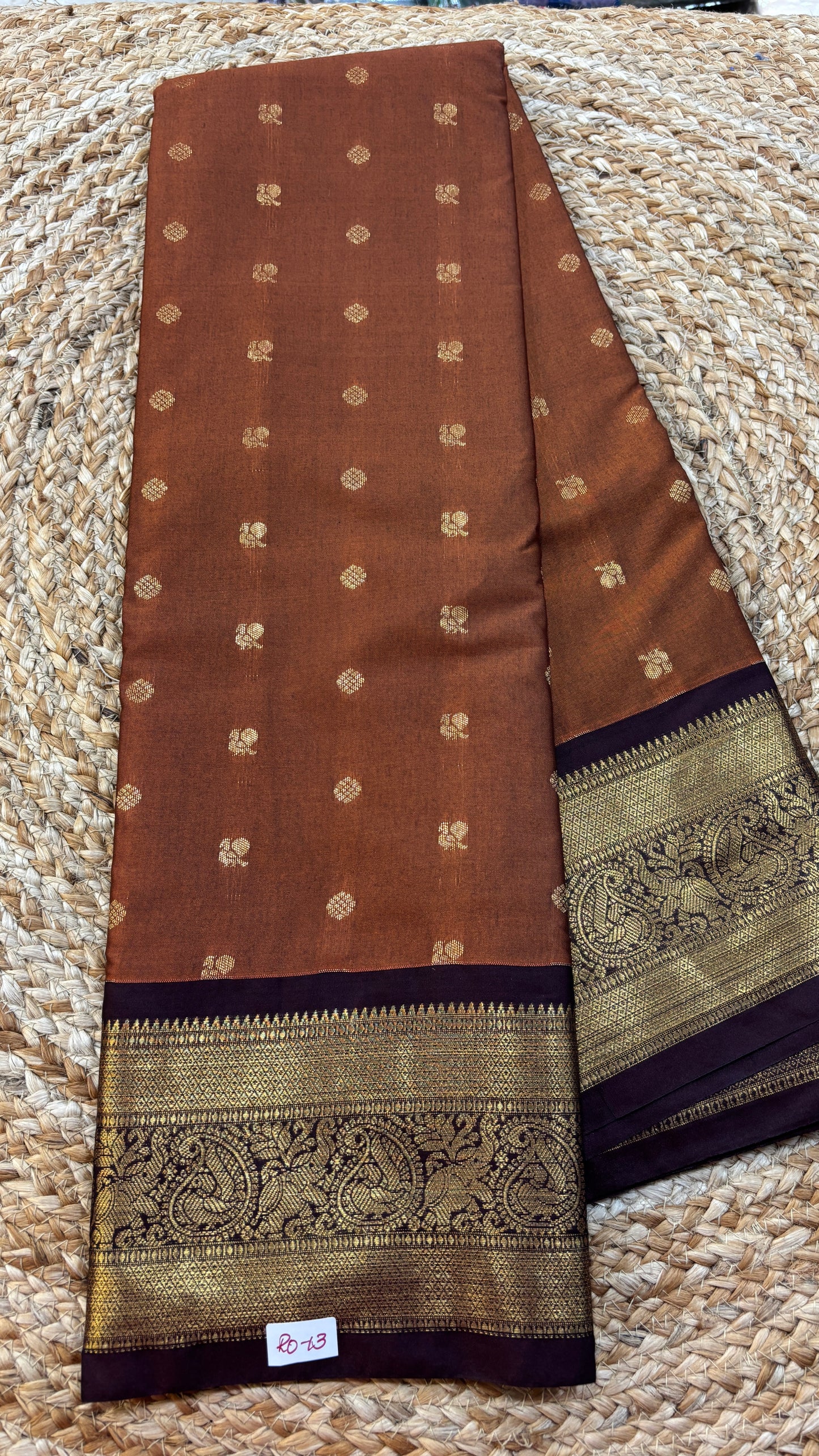 Semi Gadwal Rust Orange with Brown Saree