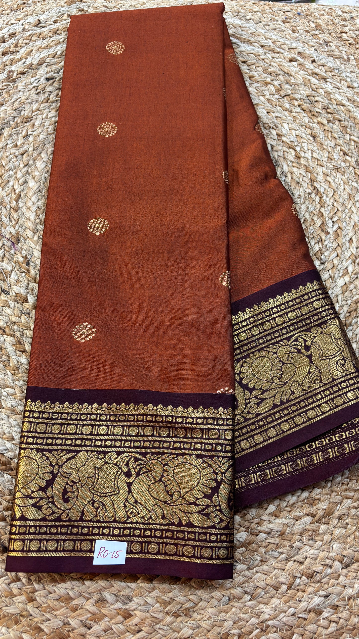 Semi Gadwal Rust Orange with Brown Saree
