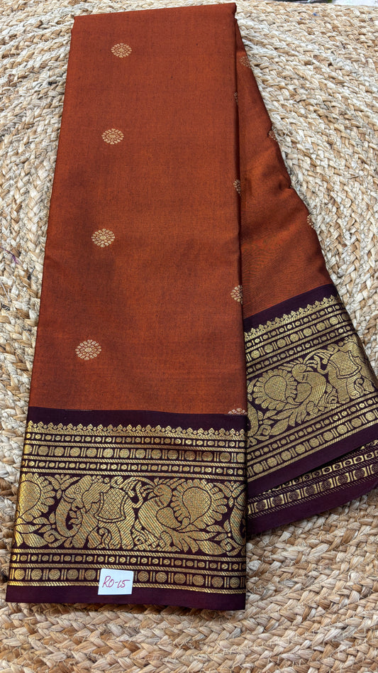 Semi Gadwal Rust Orange with Brown Saree